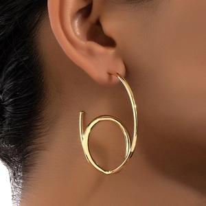 Twist Spiral Hoop Earrings Copper Polished Geometric C Shaped Fashionable Minimalist Jewelry For Women