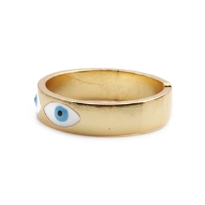 Anello dorato con motivo occhio del diavolo in smalto blu e finitura opaca