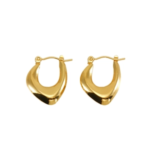 Polished 18K gold plated stainless steel hollow U-shaped earrings in vintage minimalist style