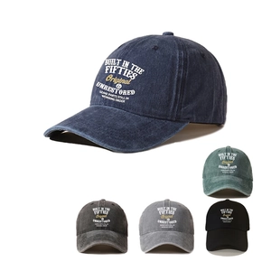 Vintage Washed Cotton Baseball Cap Distressed Retro Letter Print Sun Protection Adjustable Hat For Men Women