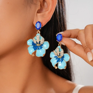 Flower Drop Earrings With Alloy Enamel Rhinestone And Steel Earring Post Vintage Resort Style Fashion Jewelry For Women