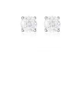 Detail showing 925 sterling silver stud earrings with round rose cut solitaire zircons