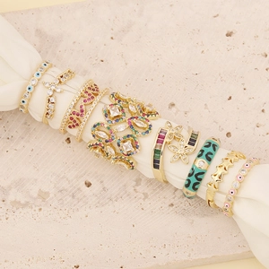 Fashion Copper Zircon Adjustable Open Rings Evil Eye Heart Star Leopard Enamel Jewelry For Women