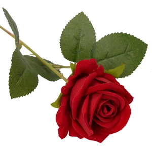 Realistic deep red velvet artificial rose single stem for home and wedding decor