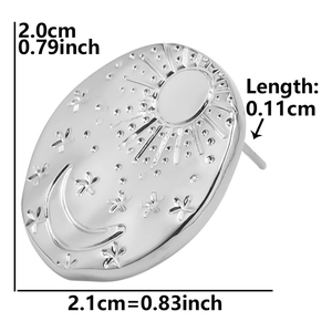 Size specifications of celestial oval stud earring showing height and width measurements