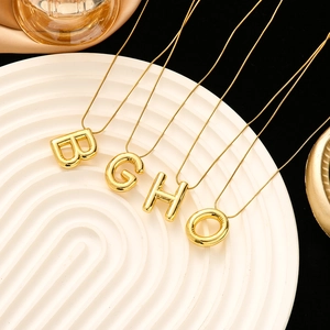Golden 3D balloon initial letter necklace with sleek round snake chain for women