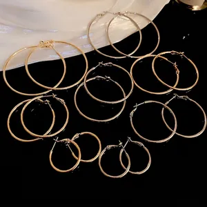Hoop Earrings With 925 Sterling Silver Earring Post Minimalist Geometric Metal Loop Trendy Fashion Jewelry For Women