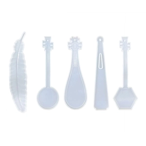 Lot de 5 moules détaillés en silicone pour résine avec formes de plumes et d'instruments