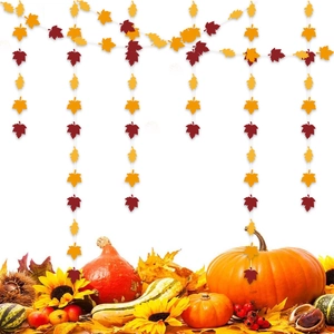 Fall maple leaf garland for Thanksgiving decoration with pumpkin and sunflower accents