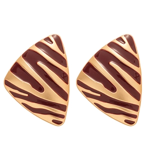 Boucles d'oreilles triangulaires vintage plaquées or avec motif zèbre émaillé