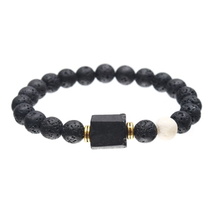 Mens beaded bracelet featuring yellow tiger eye, white turquoise and black magnetic stones