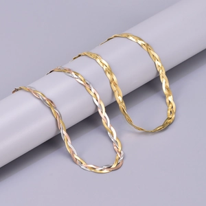 Three-layer 18K gold plated stainless steel snake bone necklace in flat braided design