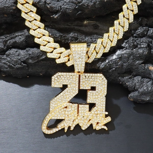 Alloy Rhinestone Number 23 Pendant Necklace Iced Out Cuban Link Chain Hip Hop Streetwear Jewelry For Men Women