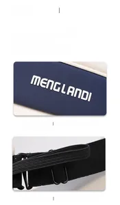 Detail of UV visor featuring blue-white fabric, 3D logo, and adjustable elastic strap