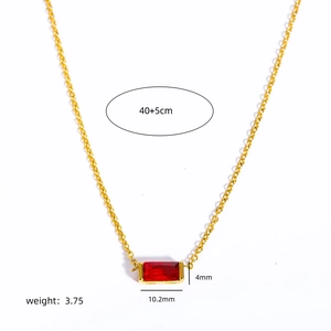 Gold stainless steel necklace with red zircon birthstone pendant and dimensions
