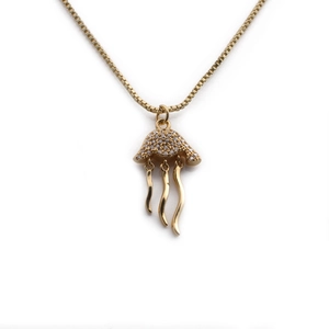 Elegant gold jellyfish necklace with sparkling micro-zirconia on a minimalist chain