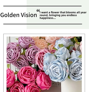 Close-up of colorful artificial silk roses with vibrant petals and green leaves decoration
