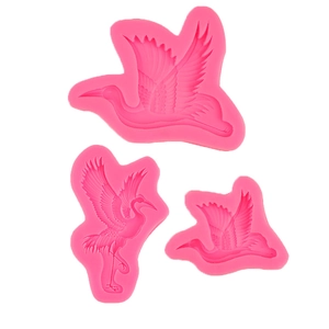 3-piece pink silicone crane mold set for fondant cake decorating and DIY resin crafts