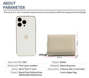Detailed size specifications for women's leather wallet with smartphone comparison