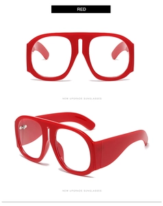 Detail view of new upgrade red oversized retro frames with polished finish and thick temples