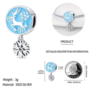Detailed view of S925 silver Christmas reindeer charm showing size and macro texture