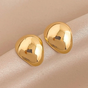 Minimalist Geometric Dome Stud Earrings Alloy With Silver Earring Post High Polish Metal Gloss Fashion Women