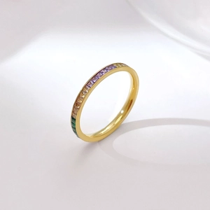 Fashionable gold ring with colorful cubic zirconia stones and exquisite channel setting