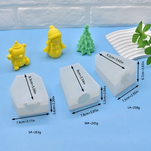 3-pack Christmas silicone molds for DIY bear snowman and tree candles with dimensions