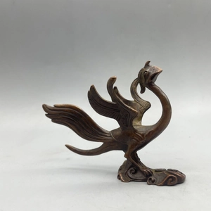 Antique brass phoenix sculpture with cloud base vintage desktop tea pet ornament