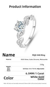 Detail of S925 sterling silver leaf ring featuring a 1ct moissanite stone