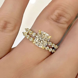 Luxus Kissen Schliff Zirkonia Hochzeitsring Set Für Damen Vintage Kupfer Zirkonia Eingelegt Verlobungsring Gold Silber Fingerring