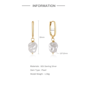 U-shaped S925 silver pearl earrings details with dimensions 30x8mm and 10mm pearls