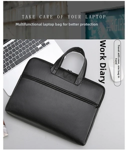 Business laptop briefcase with smooth PU leather texture and front zipper compartment