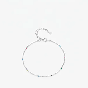 Minimalist 925 Sterling Silver Beaded Bracelet With Colorful Glaze Round Beads Adjustable For Women