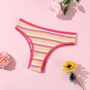 Women's cotton striped low-rise panties with breathable ribbed texture in red and yellow