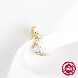 Elegant 925 sterling silver crescent moon earrings with opal and zircon gemstones