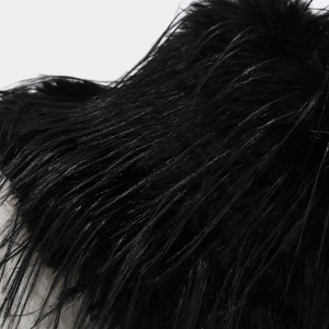 Macro shot of fluffy black faux fur fibers on a stylish winter bucket hat for women
