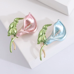 Calla Lily Brooch Alloy Enamel Rhinestone Elegant Flower Plant Pin Jewelry For Women Korean Fashion Fresh Style