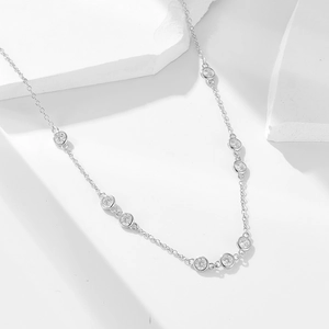 Elegant 925 sterling silver station necklace with sparkling round zircon gemstones