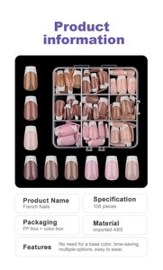 Macro view of 108pcs French fake nails set in 9 colors with a premium storage box