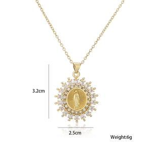 Detail view of Virgin Mary pendant with dimensions 3.2cm x 2.5cm and weight 6g
