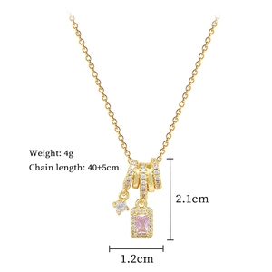 Titanium steel necklace with pink gemstone pendant showing 4g weight and 40+5cm chain size