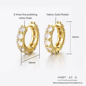 Polished gold plated hip hop hoop earrings with micro paved round zircon stones