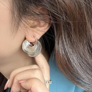 S925 silver irregular layered wave textured chunky hoop earrings for women