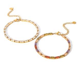 Elegant gold-plated stainless steel bracelet featuring clear and colorful zircon stones