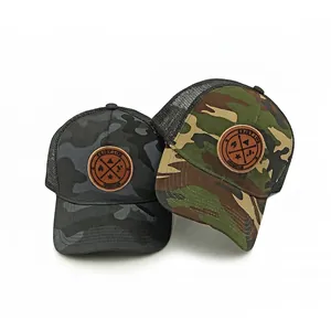 Zwei Camouflage Mesh Trucker Caps mit Lederpatch für Outdoor Sport und Sonnenschutz