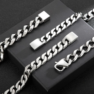 Polished silver cuban link chain bracelet for men with box clasp and lobster clasp
