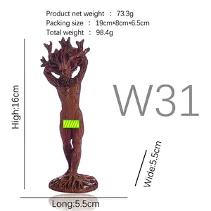 Detailed size chart of a resin forest god statue with height and weight measurements