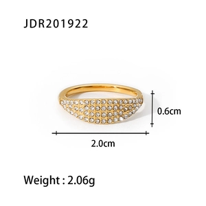 18K gold plated stainless steel ring with zircon inlay, 2.0cm width and 2.06g weight