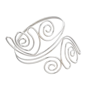 Silver twisted metal arm cuff with bohemian multi-layer spiral coil geometric design